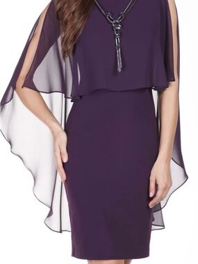 Frank Lyman Design Plum Cape Sleeve Midi Dress